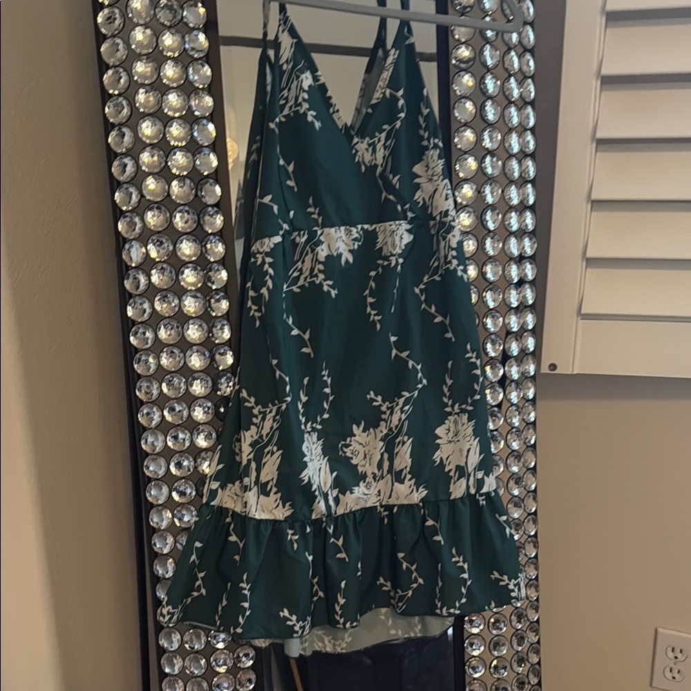 Green Floral Halter Dress